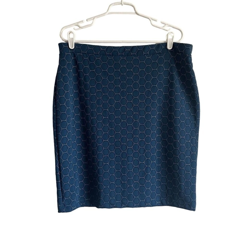 Leota Navy Blue Circle-Textured Pencil Skirt